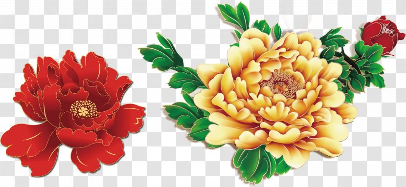 Moutan Peony Packaging And Labeling Floral Design - Red - Yellow Transparent PNG