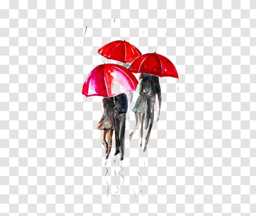 Paris Street; Rainy Day Umbrella Watercolor Painting Illustration - Rain Transparent PNG