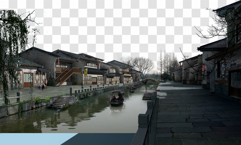 Jiangnan Ink Wash Painting - Channel - Chinese Model Of Water Town Transparent PNG