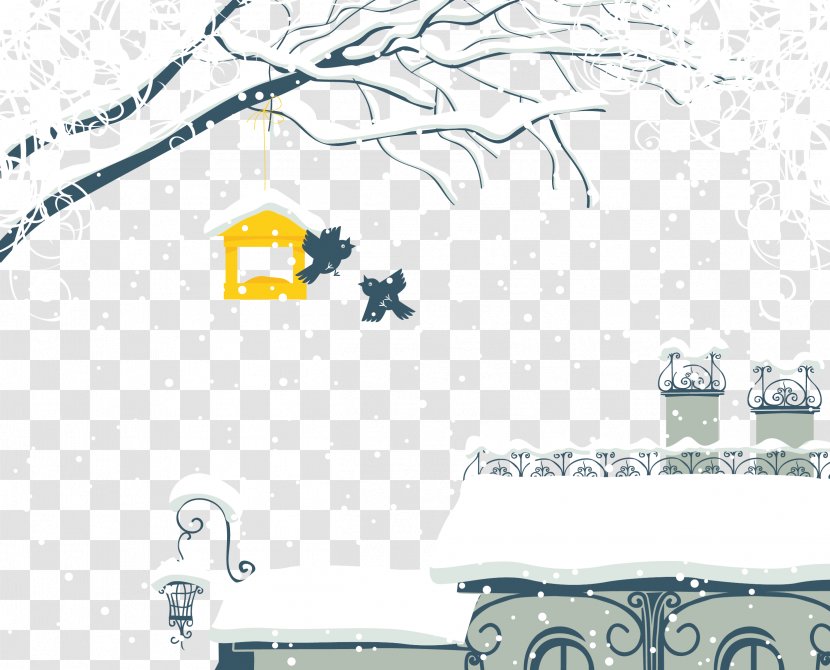 Snow Winter Illustration - Landscape - Bird House On The Edge Of Branches Transparent PNG