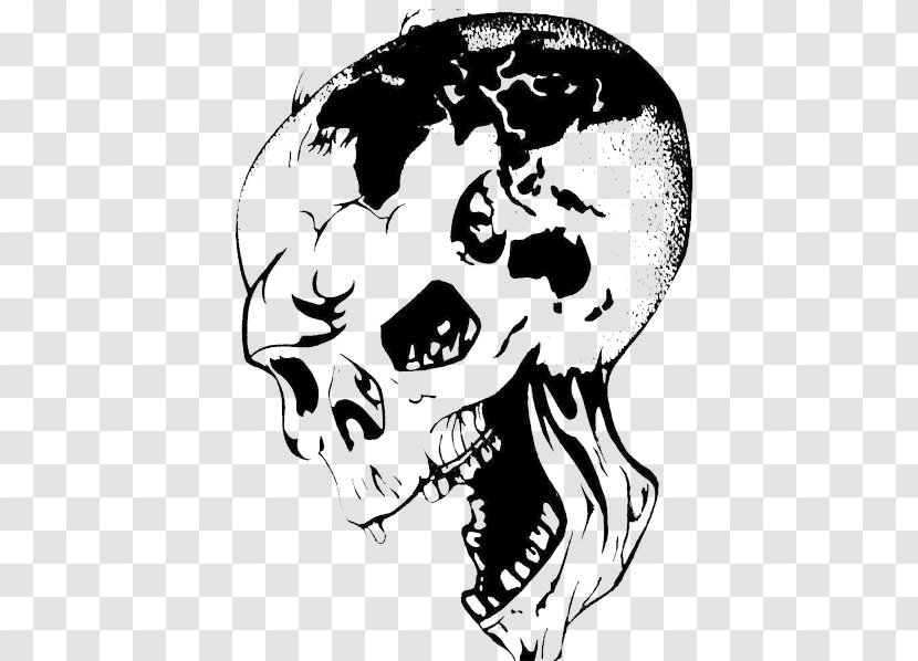 Black And White Painting - Cartoon - Skull Transparent PNG