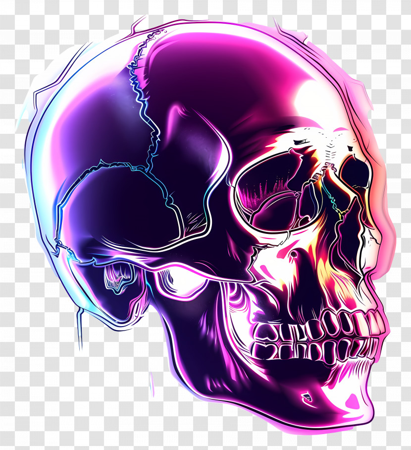 Neon Skull - Neon Skull Illustration Transparent PNG