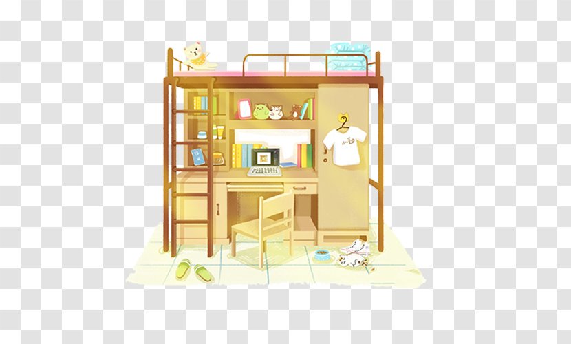 Cartoon Dormitory Illustration - House - Bed And Desk Transparent PNG