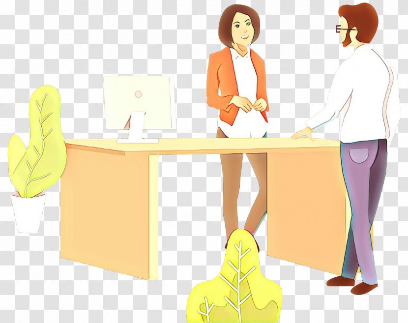 Table Desk Cartoon Yellow Furniture - Gesture - Sitting Transparent PNG