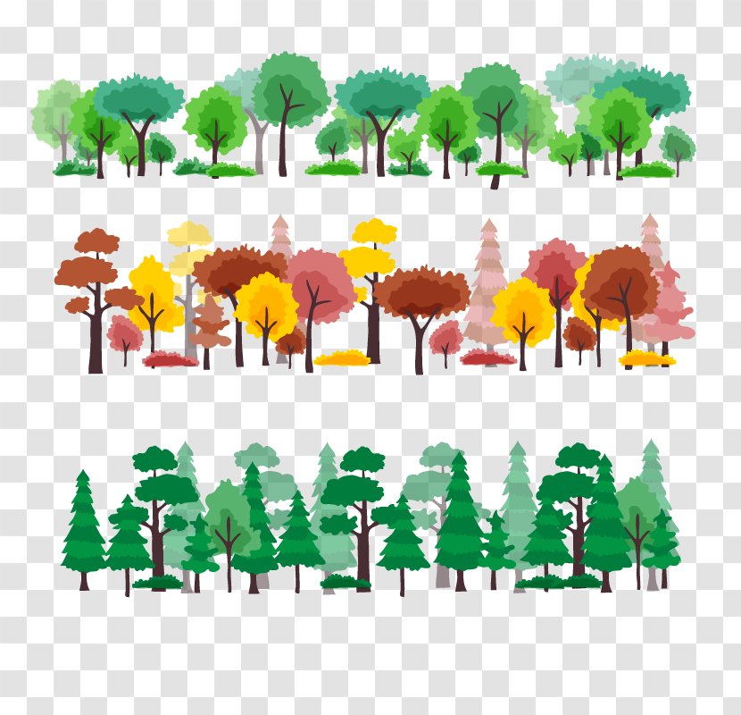 Tree Forest Cartoon - Vector Four Seasons Transparent PNG