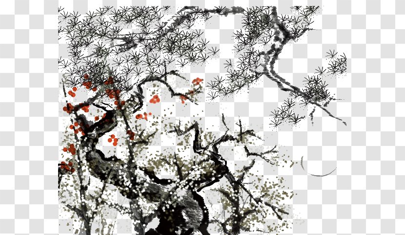 Ink Wash Painting Chinese Inkstick - Tree - Plum Flower Transparent PNG