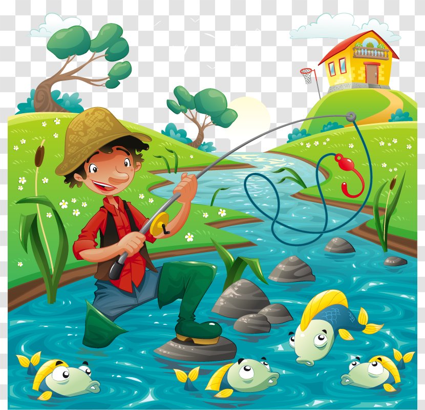 Cartoon Fisherman Illustration - Illustrator - Vector Fishing Transparent PNG