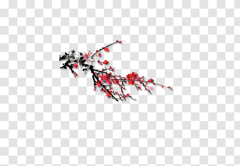 Tattoo Ink Wash Painting - Red - Plum Flower Transparent PNG