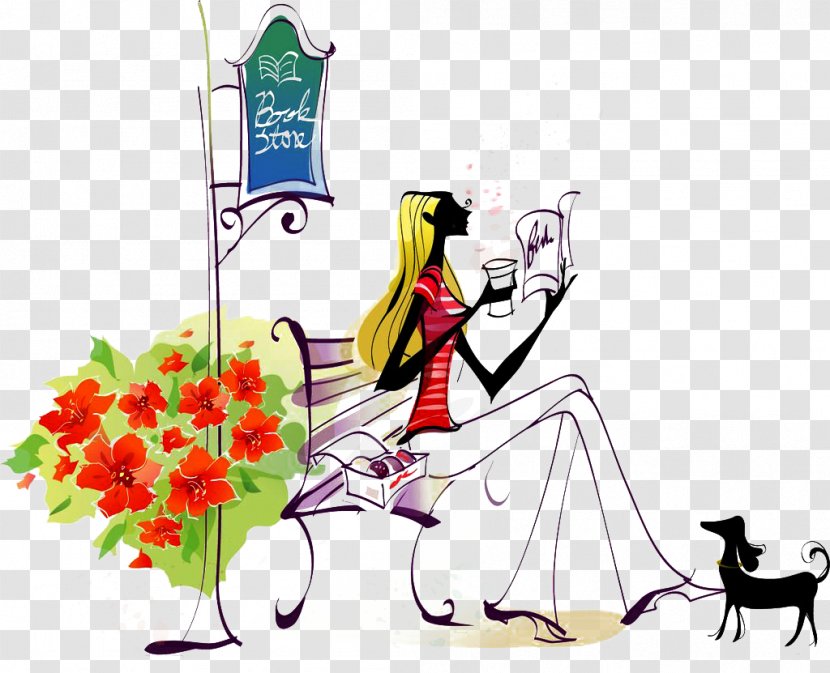 Reading Book Illustration - Brand - Beauty Sitting Tea Picture Material Transparent PNG