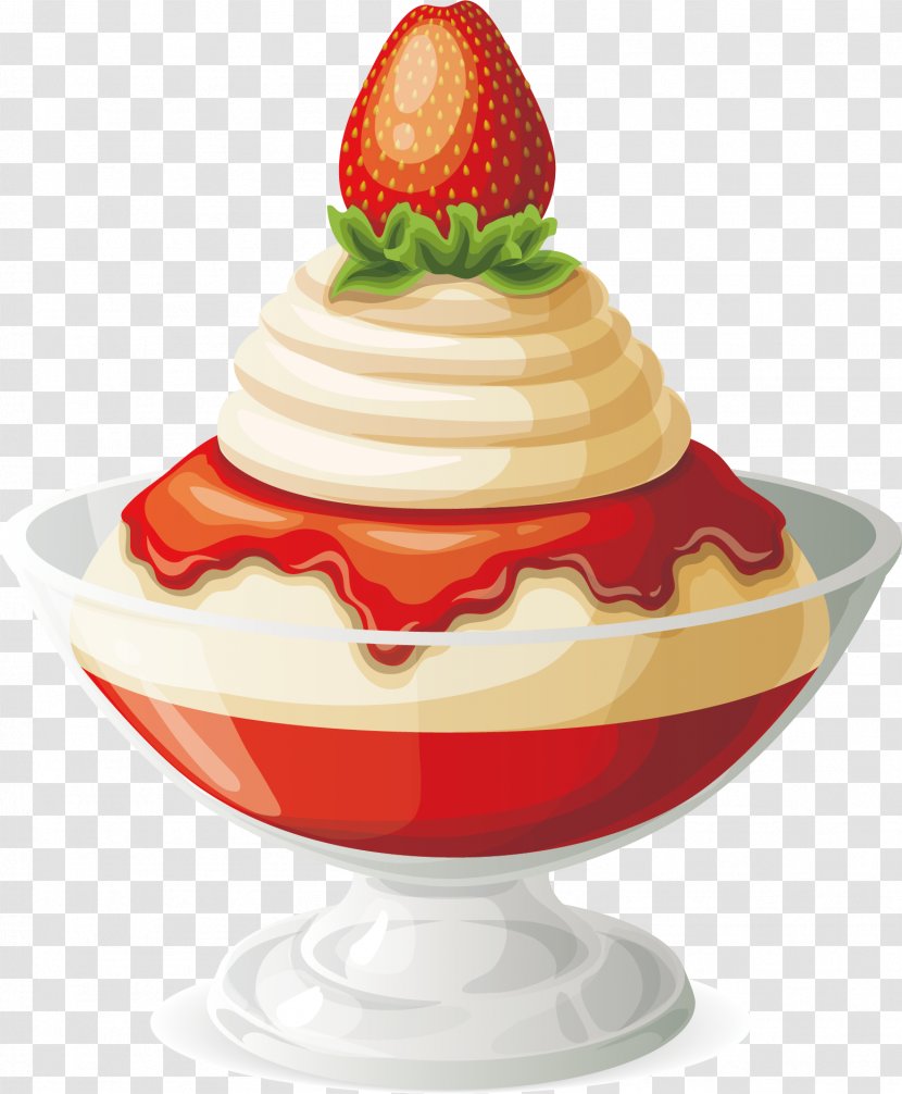 Strawberry Ice Cream Sundae Cone - Frozen Yogurt - Vector Hand-painted Transparent PNG
