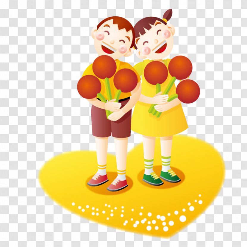 Child Cartoon Common Sunflower Illustration - Heart - Standing On Loving Couple Holding Flower Transparent PNG