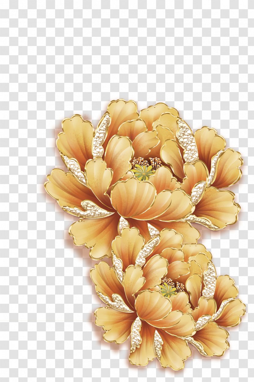 Moutan Peony Gold - Flower Bouquet - Golden Transparent PNG