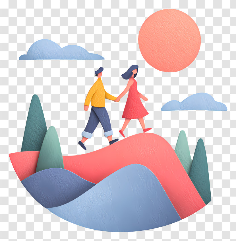 Couple Walking On Mountain - Couple Walking In A Scenic Landscape Transparent PNG