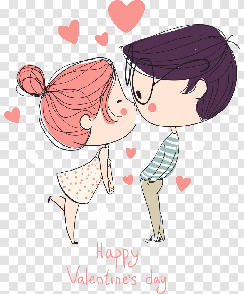 Cartoon Drawing Couple - Love - Vector Kissing Transparent PNG