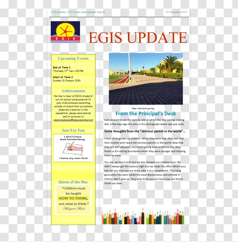 Newsletter Elementary School Web Page - Brochure - Essam El Hadary Transparent PNG