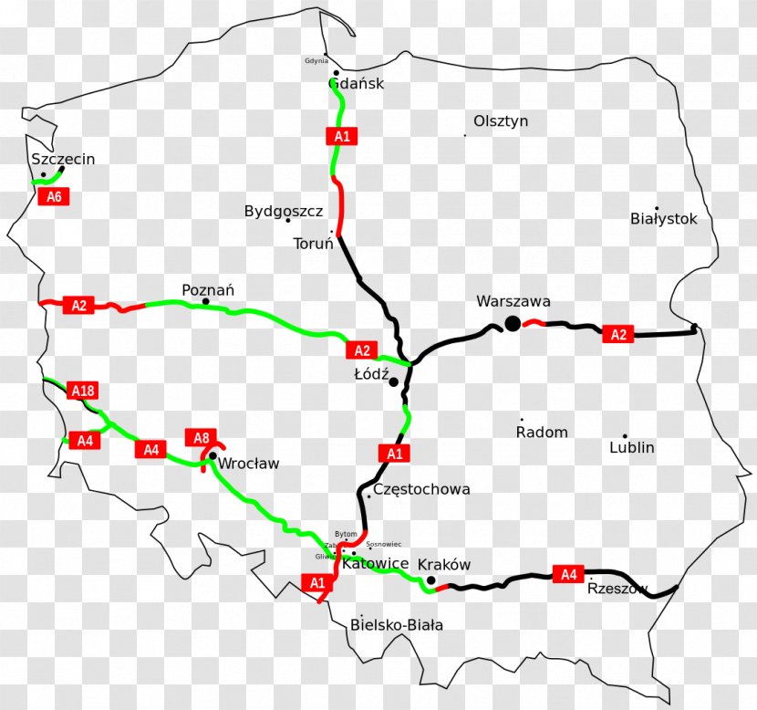 Poland Map Controlled-access Highway Road Autobahn Transparent PNG