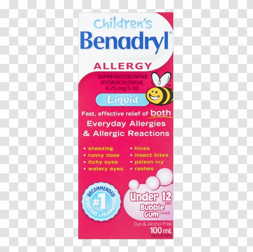 Benadryl Allergy Child Diphenhydramine Itch Transparent PNG