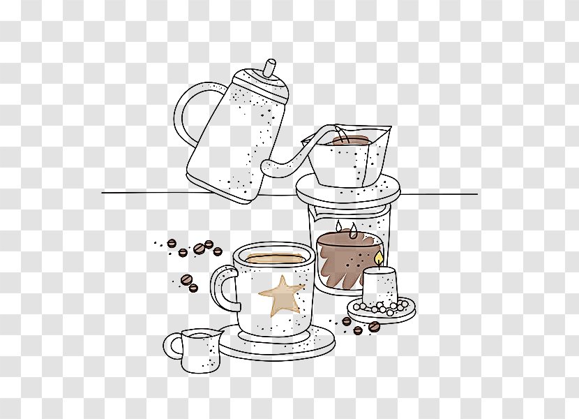 Coffee Cup Cafe Kettle Illustration - Tableware - Make Transparent PNG