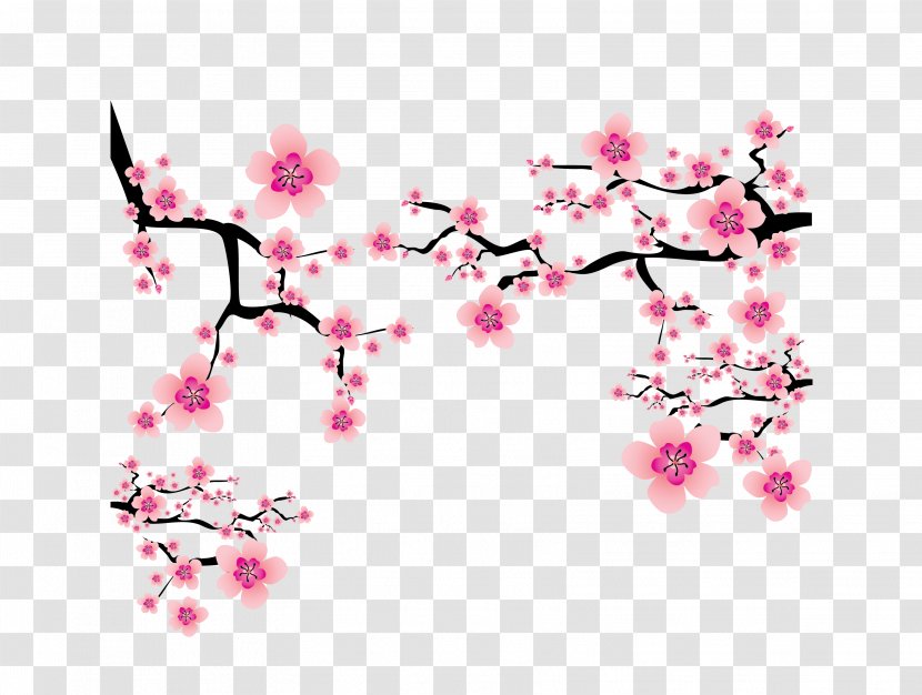 Cherry Blossom Plum Clip Art - Vector Pink Japanese Elements Branches Dress Up Transparent PNG