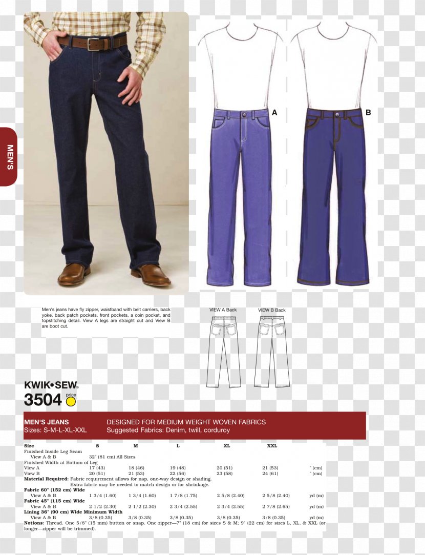 Jeans Sewing Clothing Sizes Pants Pattern - Yoke Transparent PNG
