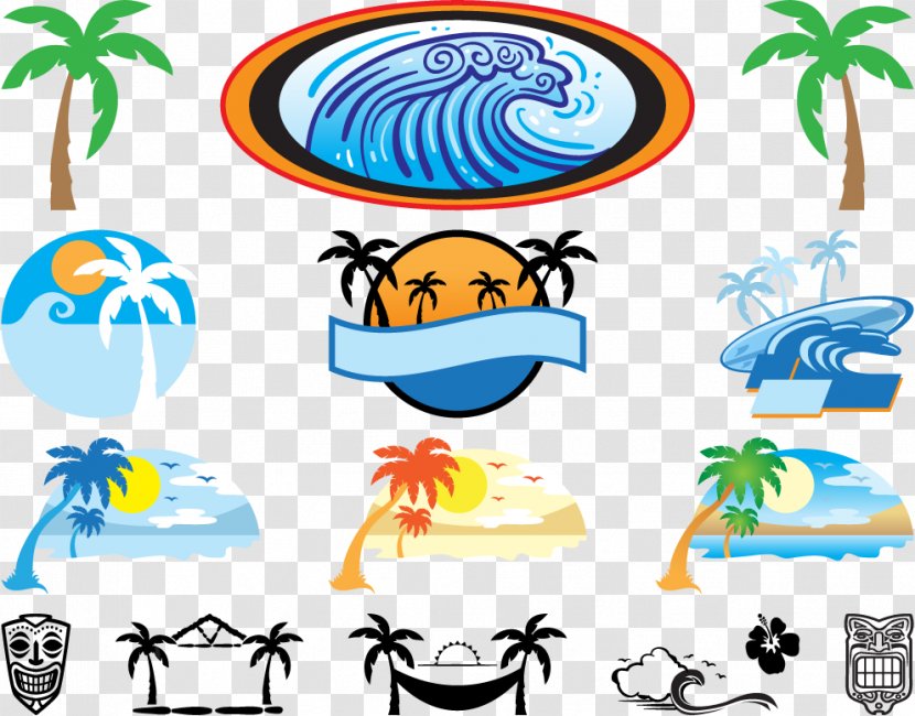 Hawaii Tiki Icon - Logo - Seaside Coconut Tree Vector Icons Collection Transparent PNG