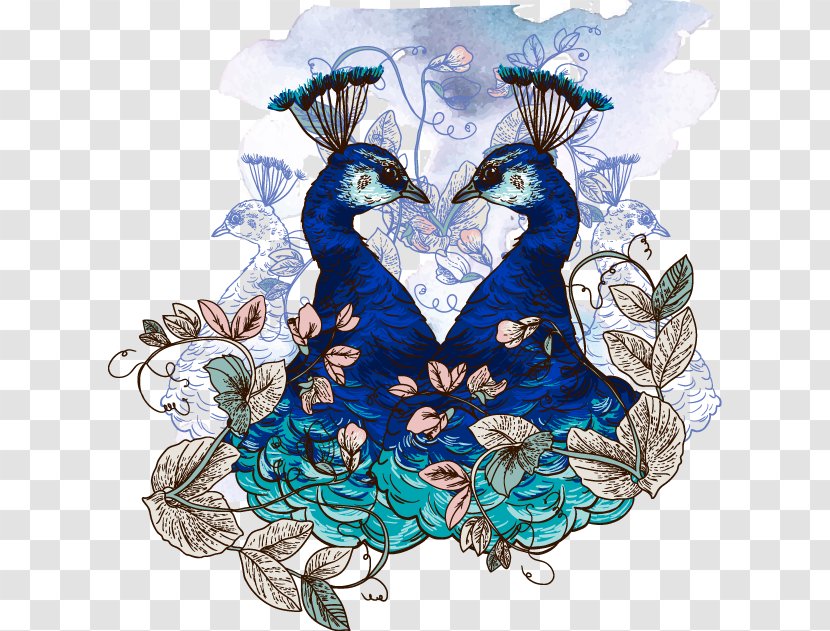 Peafowl Feather Flower Illustration - Royaltyfree - Decorative Double Peacock Transparent PNG