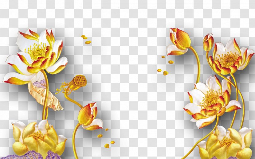 Wall Gold 3D Computer Graphics - Flower - Golden Lotus Perspective Transparent PNG
