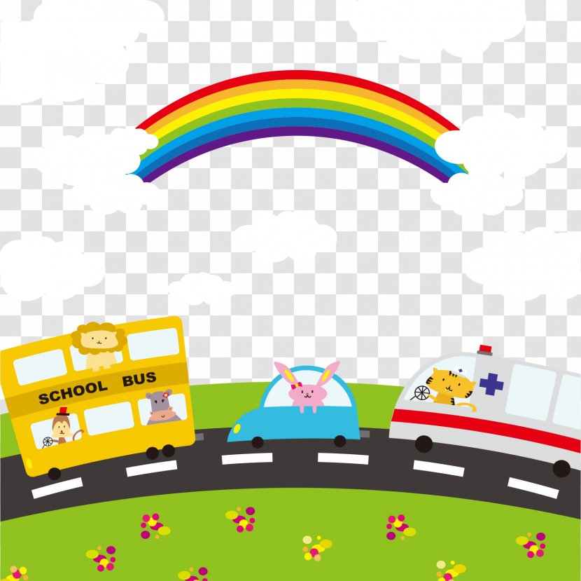 Cartoon Clip Art - Play - Vector School Bus With Rainbow Transparent PNG