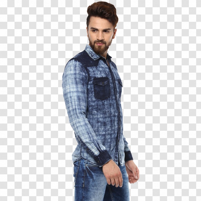 Jeans T-shirt Denim Tartan - Watercolor Transparent PNG