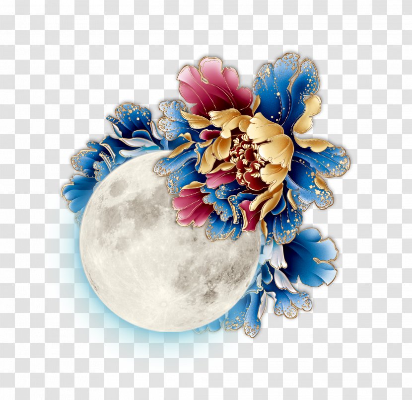 Mid-Autumn Festival Blue Flower - Moon Transparent PNG