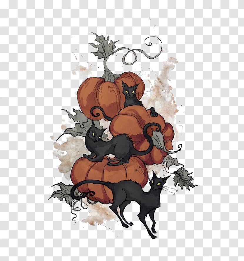 Black Cat Halloween Kitten Witch - Drawing Transparent PNG