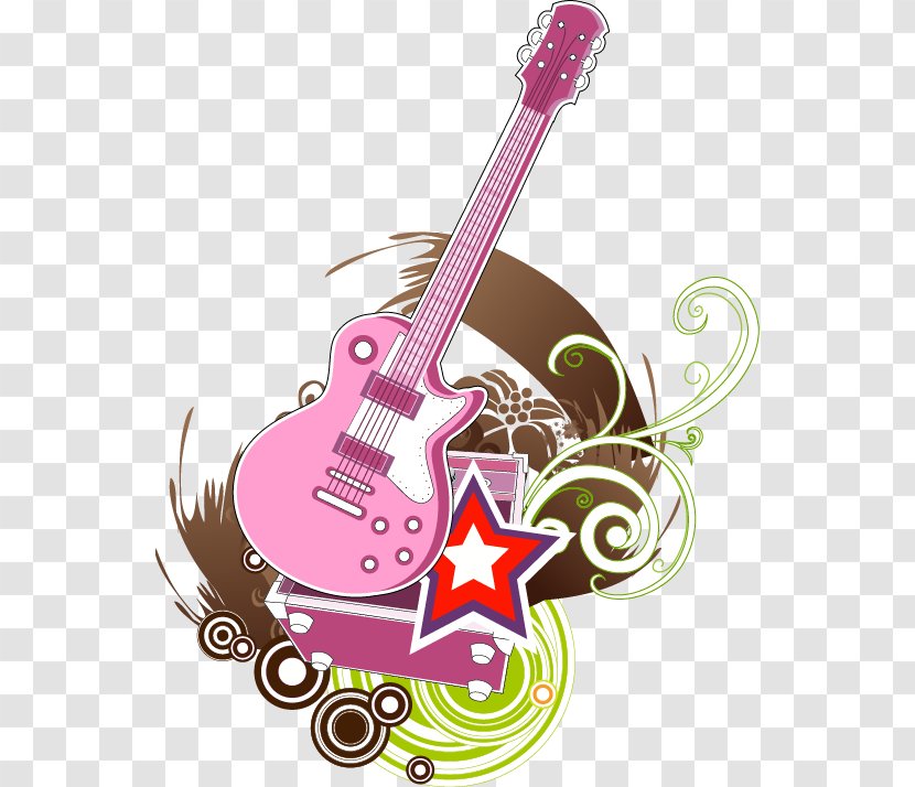Electric Guitar Five-pointed Star Illustration - Cartoon - Abstract Pink Pattern Transparent PNG