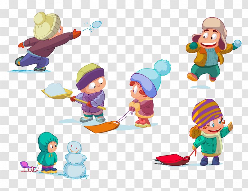 Winter Child Snowman - Cartoon - Children Playing In Picture Transparent PNG
