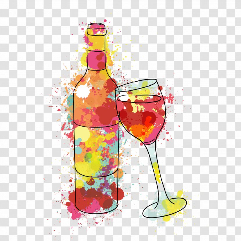 Birthday Wish Wine Name Day Happiness - Glass Bottle - Painted And Water Glasses Vector Transparent PNG