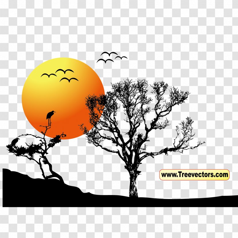 Tree Sunset Clip Art - Orange - Vector And Sun Transparent PNG