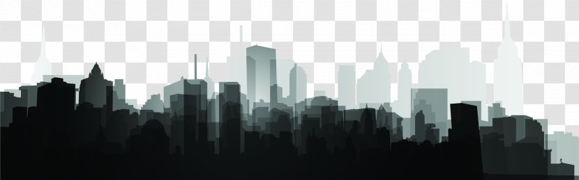 Black And White Skyline Silhouette Skyscraper - Metropolis - City Transparent PNG