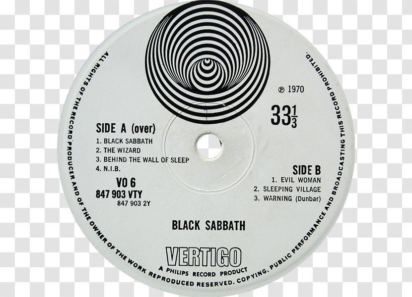 Black Sabbath Phonograph Record Paranoid Vertigo Records LP - Frame Transparent PNG