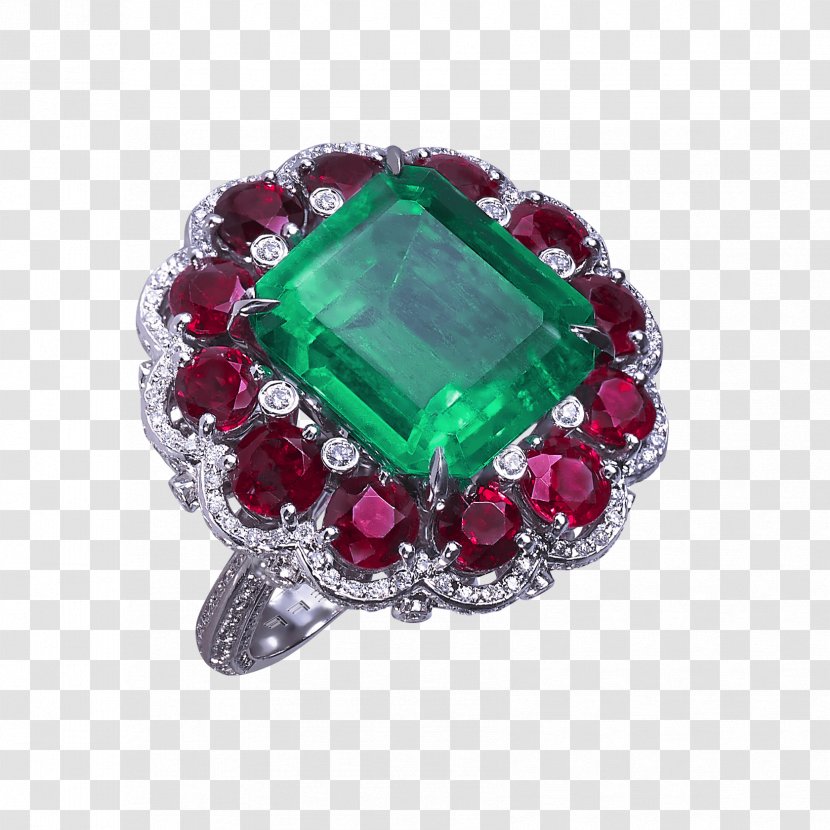 Ruby Emerald Engagement Ring Jewellery - Cut Transparent PNG