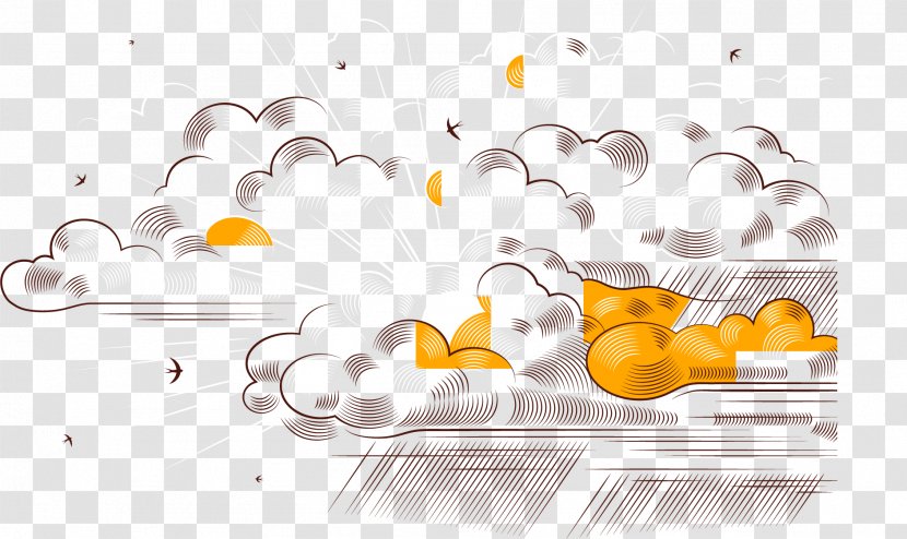 Euclidean Vector Cloud Rain - Orange - Painted Clouds Transparent PNG