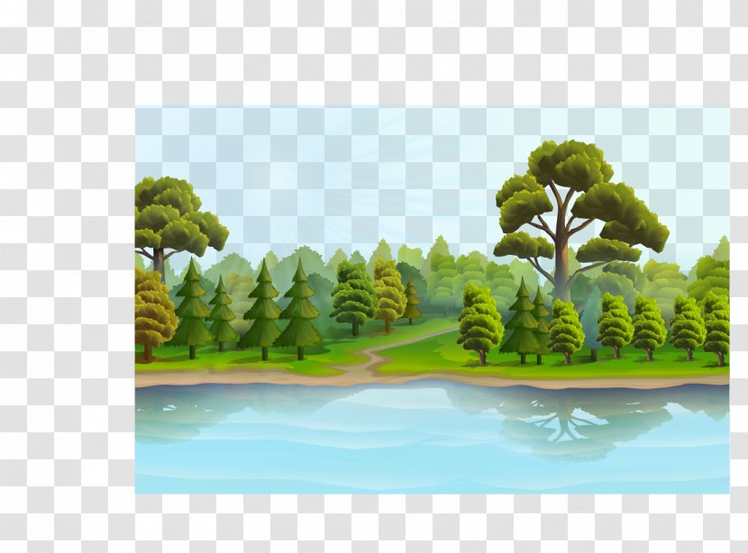 Landscape Euclidean Vector Royalty-free - Forest - Beautiful Lake Transparent PNG