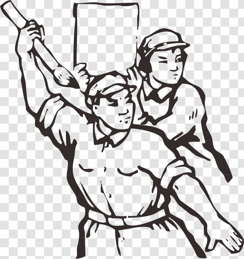 China Jinggang Mountains Cultural Revolution Poster - Black - Two Peasants And Soldiers Transparent PNG