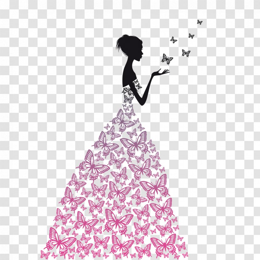 Dress Drawing Stock Photography Clip Art - Wedding - Butterfly Silhouette Figures Transparent PNG