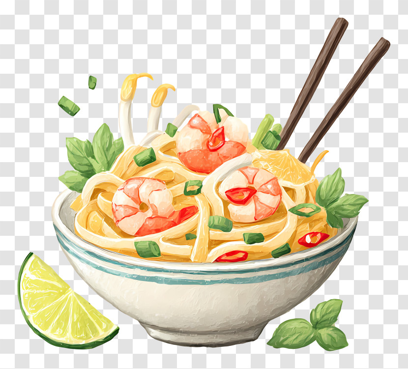 Pad Thai - Noodle Bowl With Shrimp And Lime Transparent PNG