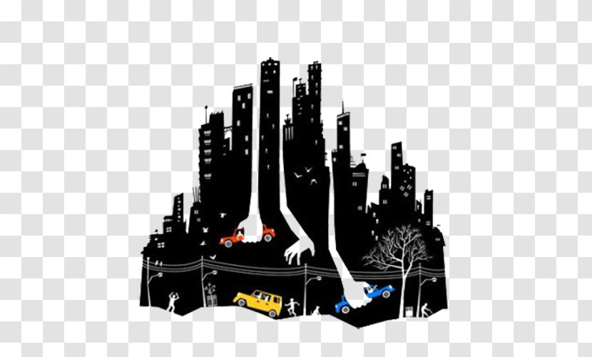 Negative Space Artist Illustrator Graphic Design Illustration - Skyline - Cartoon City Night View Transparent PNG