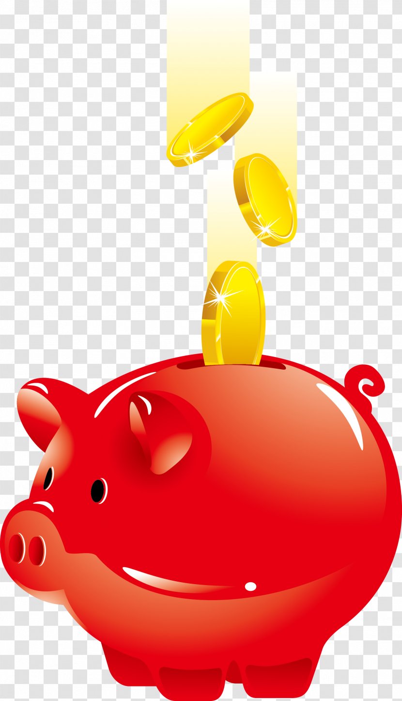 Piggy Bank Saving Money - Gold Coin - Vector Red Transparent PNG