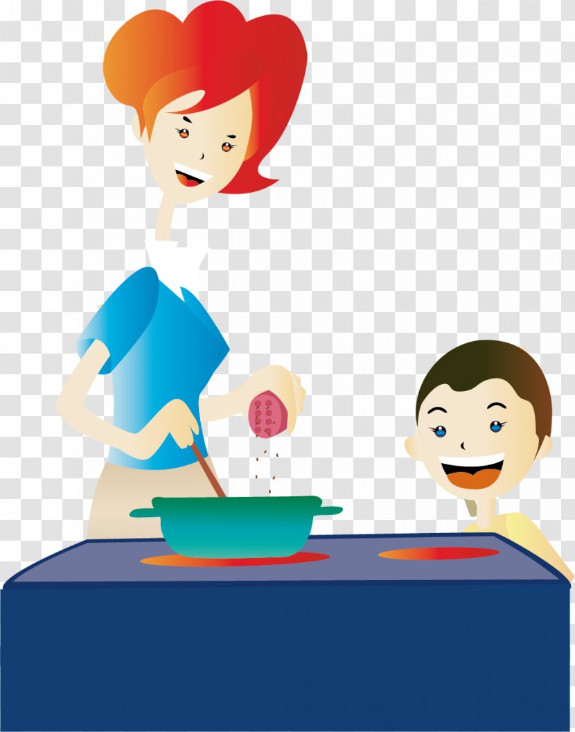 Housewife Illustration Cartoon Woman Child - Mother - Little Boy Cooking Transparent PNG