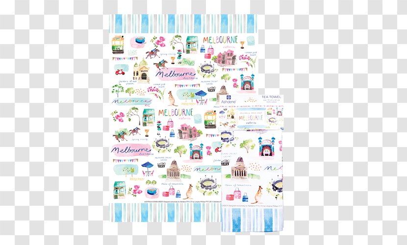 Ashdene Australia Down Under Melbourne Tea Towel Tableware Transparent PNG