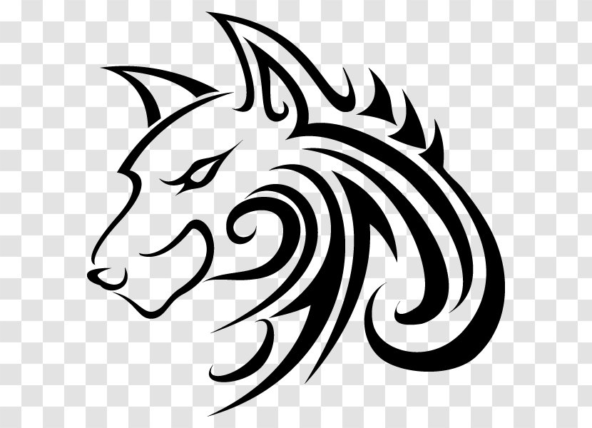 Gray Wolf Tattoo Drawing Clip Art - Black - Head Transparent PNG