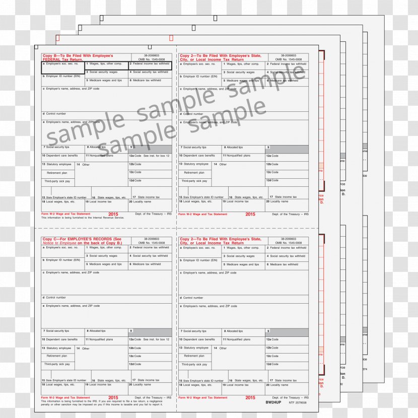 Form W-2 IRS Tax Forms Document Report - W2 Transparent PNG