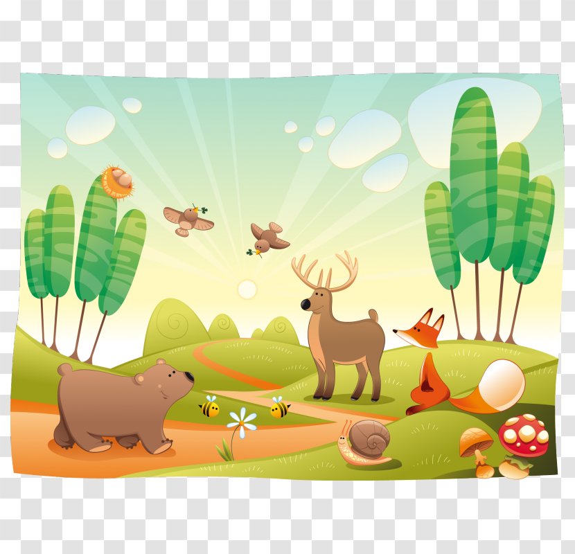 Mural Art Wall Tree - Cartoon - Woodland Animals Transparent PNG